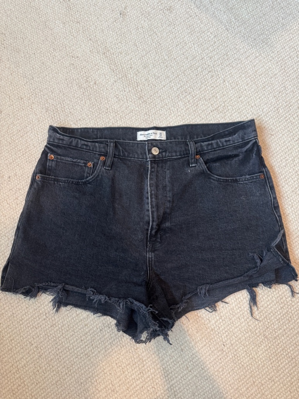 Abercrombie & Fitch Mom Fit High Rise Black Frayed Hem Denim Shorts